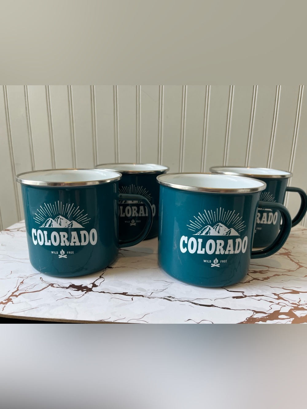 COLORADO ENAMELWARE MUGS BY HISTORY & HERALDRY | SET OF 4 | NEW WITH TAGS